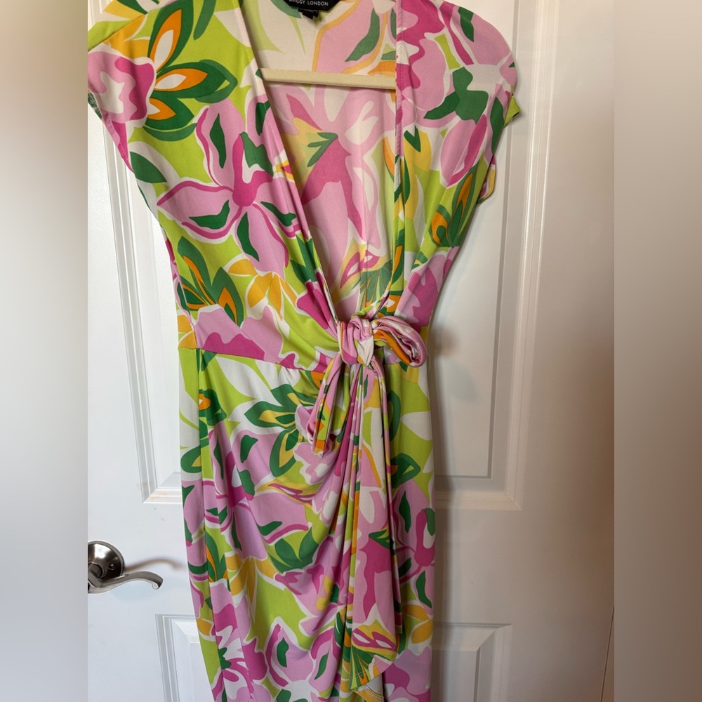 Maggy London Pink and Green Floral Midi Dress
